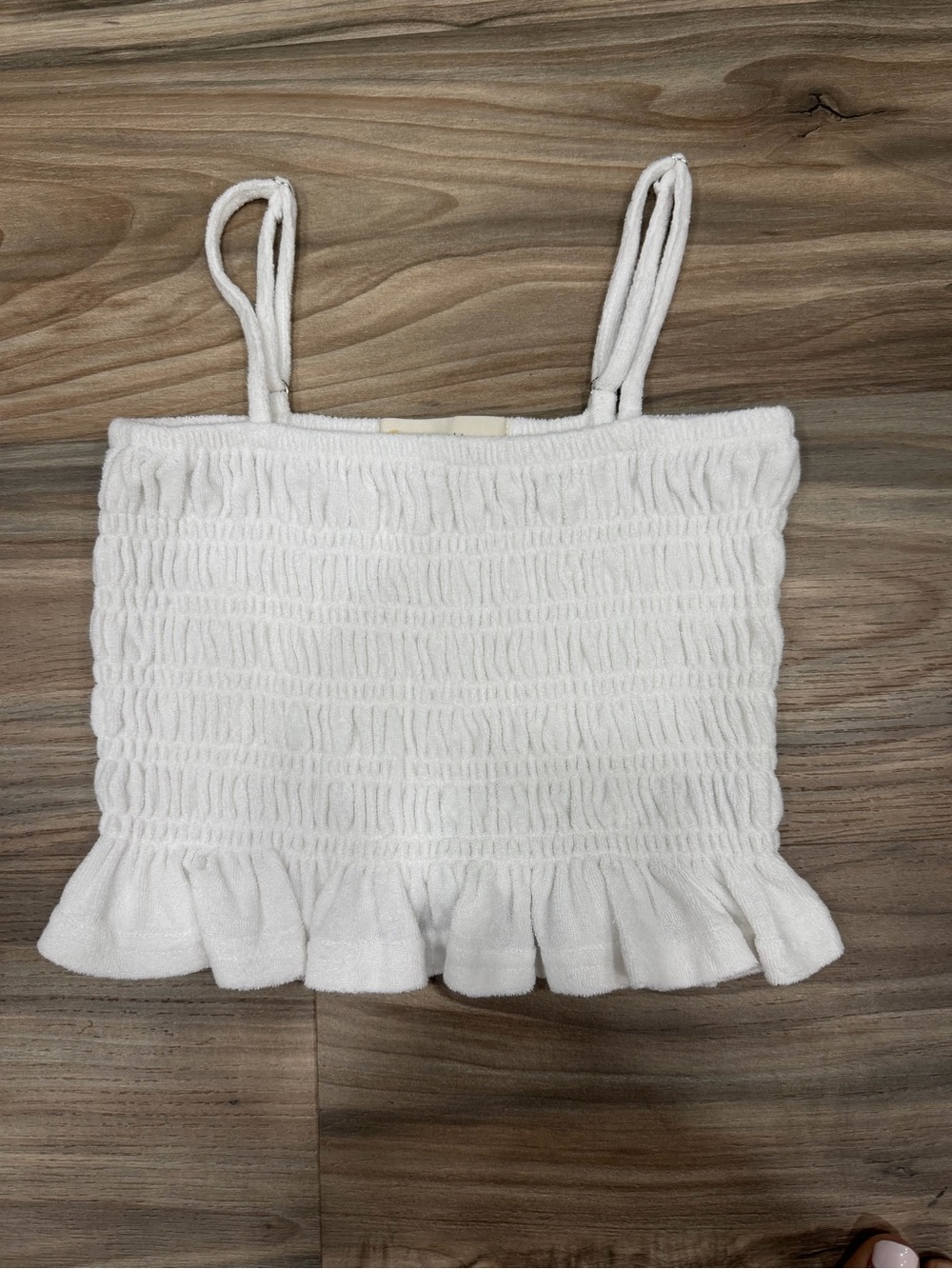 Ocean Drive White Smocked Ruffle Crop Tank